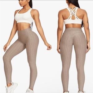 NWOT women High-Rise Textured Leggings in Taupe - Sculpting Activewear